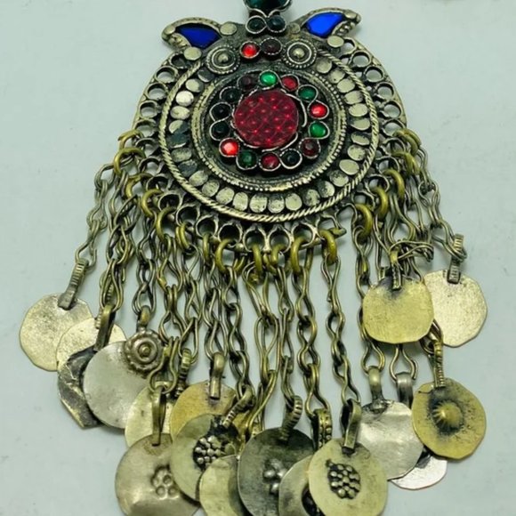 Pendant Necklace With Coins, Vintage Tribal Pendant Necklace, - Picture 4 of 8